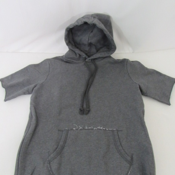 Kith Gray Distressed Kangaroo Pocket Short Sleeve Side Zipper Hoodie - Picture 6 of 10